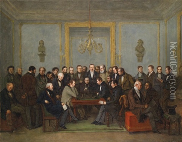 Das Beruhmte Schachspiel Zwischen Howard Staunton Und Pierre Charles Fourrier Saint-amant, Am 16. Dezember 1843 Oil Painting - Jean Henri Marlet