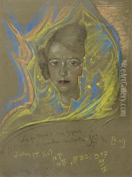 Portrait Of A Lady (z.zarnowiecka) Oil Painting - Stanislaw Ignacy Witkiewicz-Witkacy