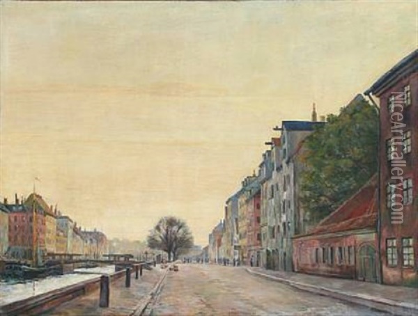 View From Christianshavn Canal, Denmark Oil Painting - Johan Rohde