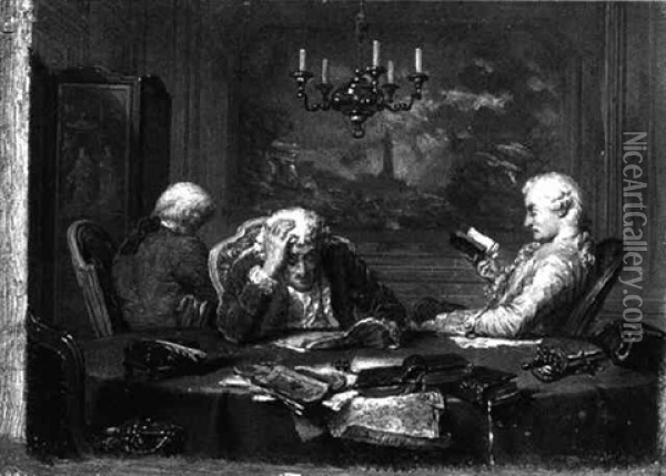 The Three Scholars Oil Painting - Adolphe Henri Dubasty