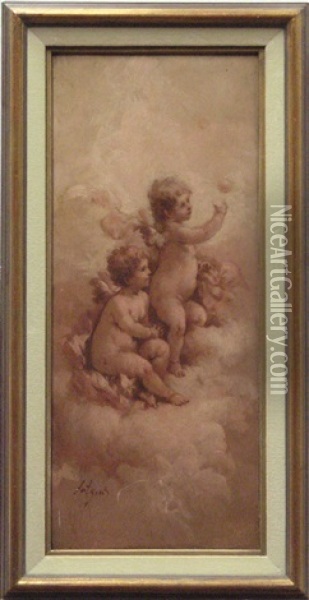 Putti Playing In The Clouds Oil Painting - Charles Augustus Henry Lutyens