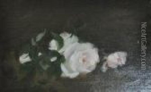 Still Life Of White Roses On A Table Oil Painting - James Stuart Park