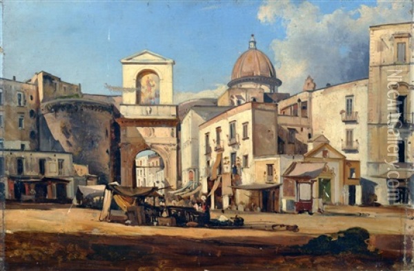 Mercato A Porta Capuana Oil Painting - Ercole Gigante