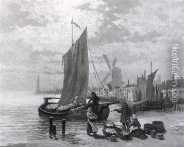 Fischer Bei Booten Am Hollandischen Strand Oil Painting - Elias Pieter van Bommel