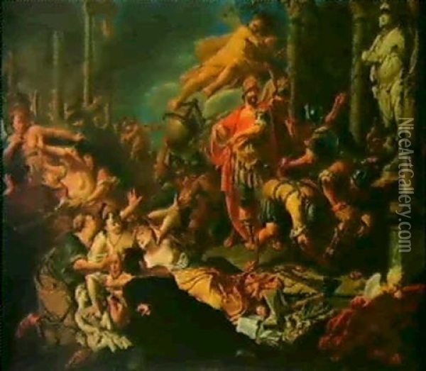 Mars Zerstort Den Tempel Der Minerva Oil Painting - Jacob Ignatius Roore