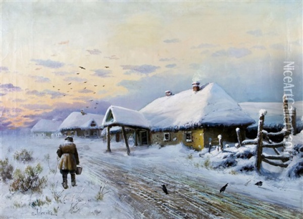 Winterlandschaft Von Der Untergehenden Sonne Illuminiert Oil Painting - Petr Alekseevich Levchenko