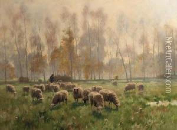A Shepherd And Flock Oil Painting - Willem II Steelink