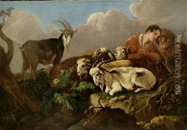 Pastori Ed Armenti In Un Paesaggio Collinare Oil Painting - Govaert (Gabriel van der) Leeuw