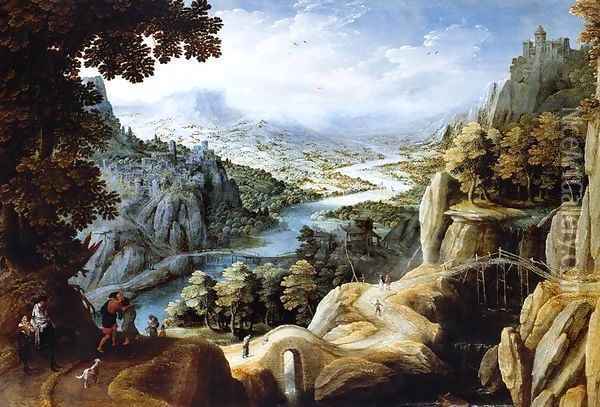 Mountainous River Landscape 2 Oil Painting - Tobias van Haecht (see Verhaecht)