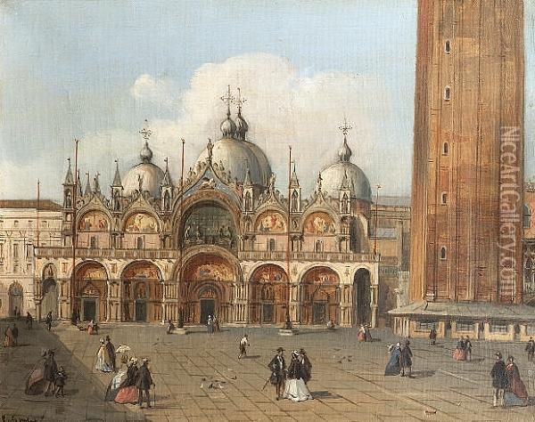 Figures In St. Marks Square, Venice Oil Painting - Carlo Grubacs