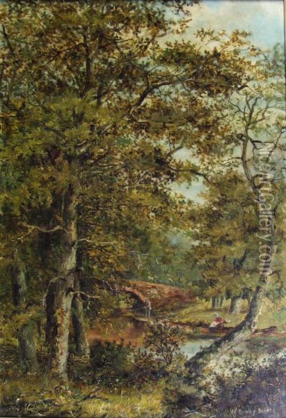 Woodland River Landscape Oil Painting - William Rodney Barnes