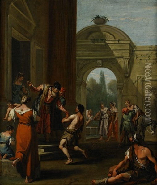 Den Forlorade Sonens Aterkomst Oil Painting - Giovanni Battista Pittoni the younger