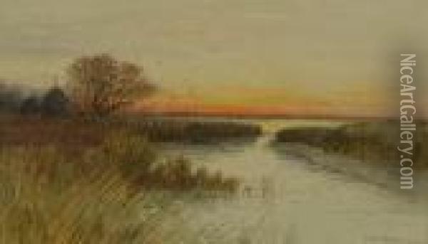 Sunset On The Marsh Oil Painting - Samuel R. Chaffee