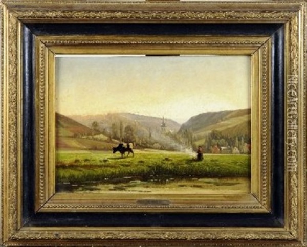 Paysage Avec Vache Et Fermiere Oil Painting - Felix de Baerdemaeker