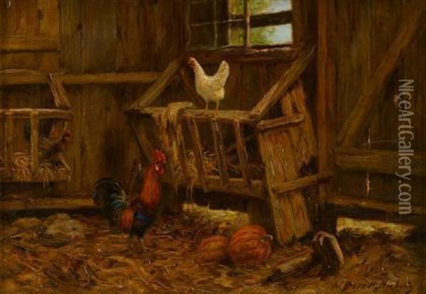 Fowl In The Cow Barn Oil Painting - Burr H. Nicholls