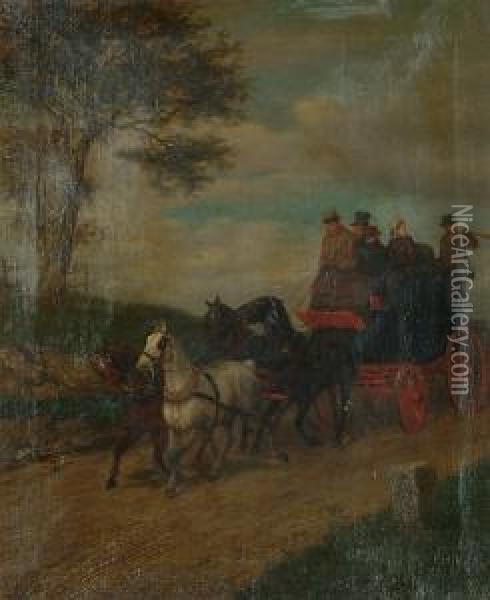 A Coach And Horses. Oil Painting - William Henry Wheelwright