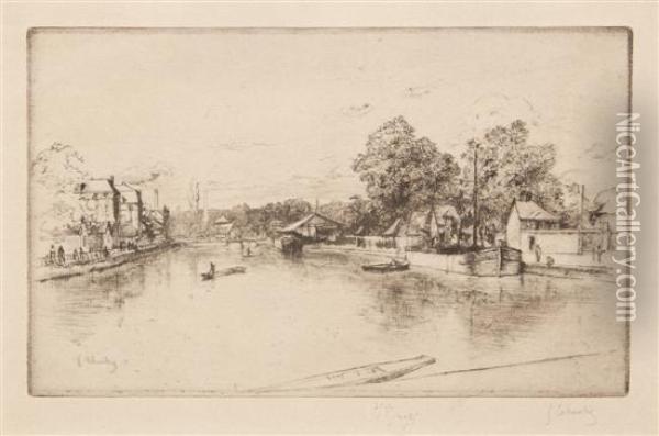 La Bassin Du Canal At Roges Oil Painting - Gustave Leheutre