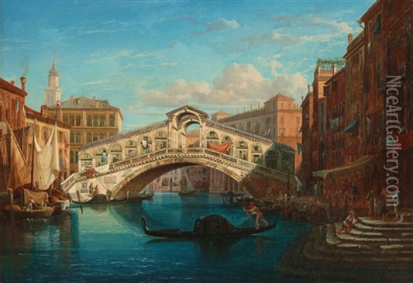 Vue Af Ponte Di Rialto I Venedig Oil Painting - Gustaf Wilhelm Palm
