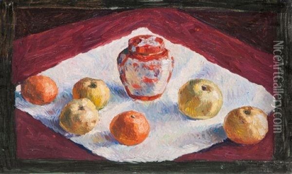 Tafelstillleben Mit Apfeln Oil Painting - August Haake