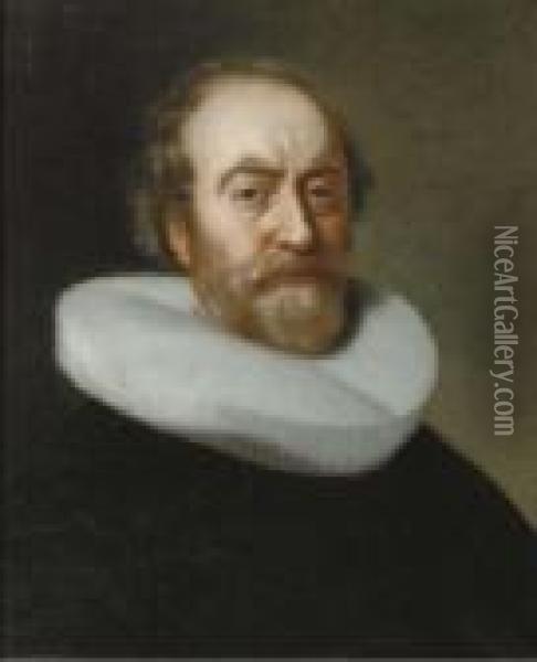 Portrait Of A Gentleman, Bust-length, In A Black Costume And Awhite Molensteenkraag Oil Painting - Bartholomeus Van Der Helst