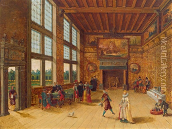 Elegante Gesellschaft Bei Spiel Und Tanz In Der Halle Eines Renaissanceschlosses Oil Painting - Ambrosius Francken the Elder