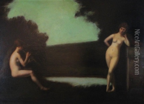 Nudes With Landscape Oil Painting - Jean Jacques Henner