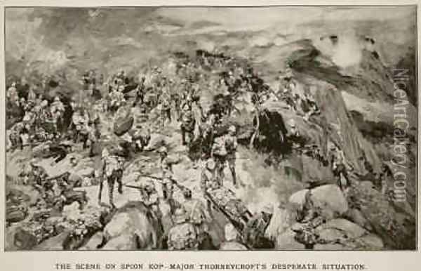 The Scene on Spion Kop Major Thorneycrofts Desperate Situation Oil Painting - Frank Craig