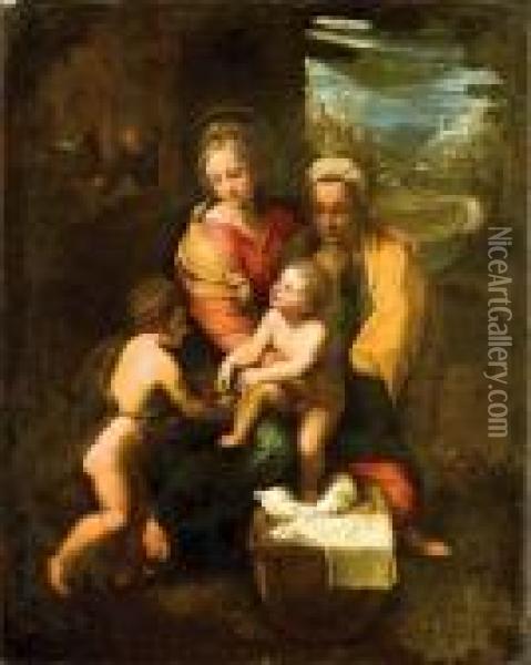 La Sainte Famille Avec Saint Jean-baptiste Enfant Et Sainteelisabeth Oil Painting - Giulio Romano