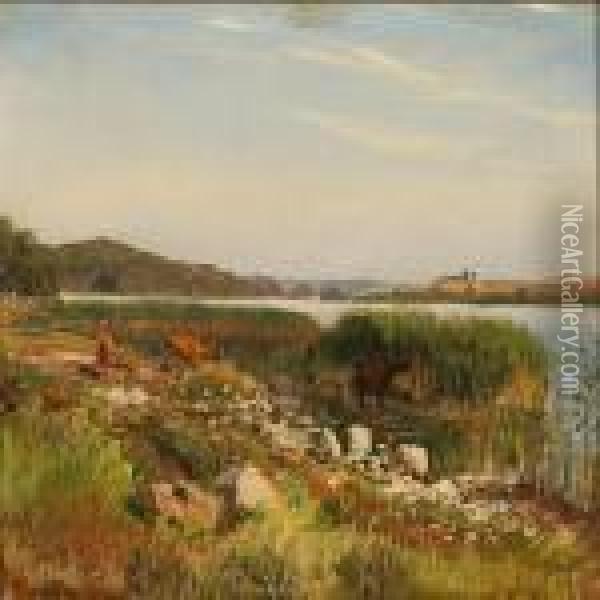 View From Tystrup Lake, Denmark Oil Painting - Viggo Christian Frederick Pedersen