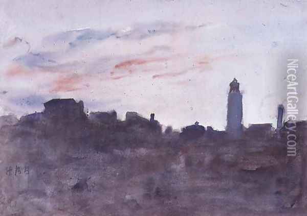 After Sunset, View from the Artist's Window in Morpeth Terrace Oil Painting - Hercules Brabazon Brabazon