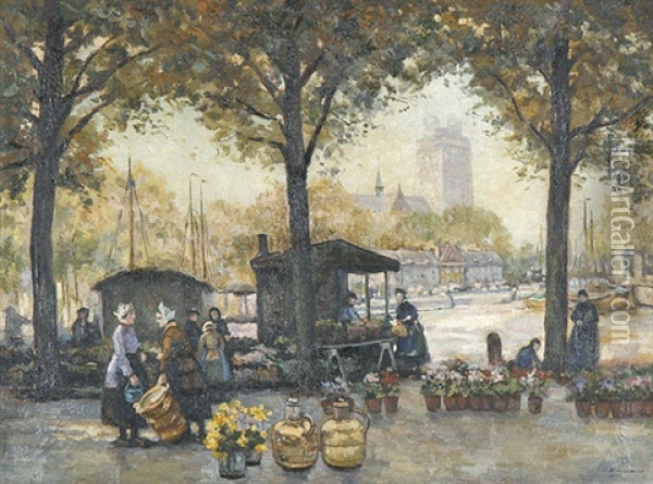 Hollandischer Blumenmarkt Oil Painting - Hans Herrmann