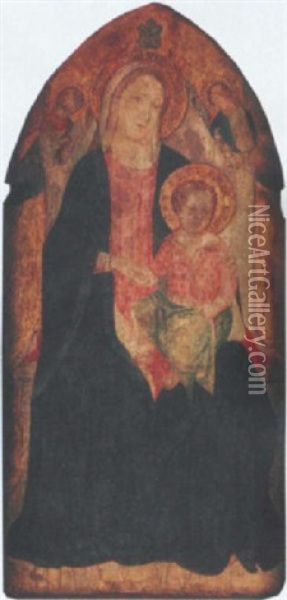 The Madonna And Child Enthroned With Two Angels Oil Painting - Spinello Aretino