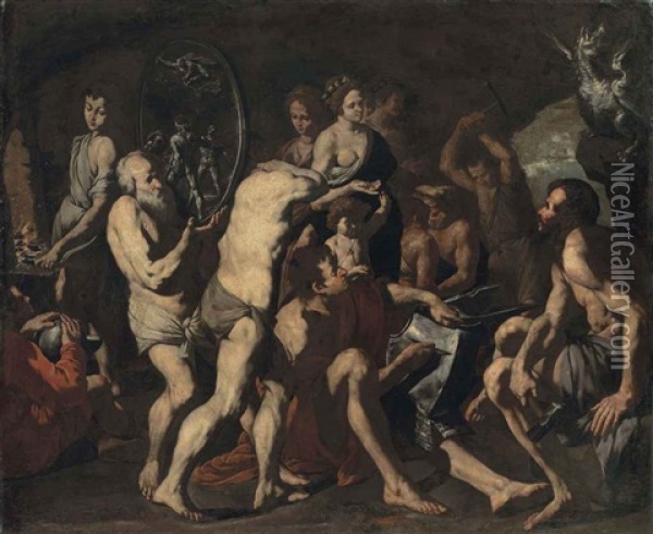 Venus Asking Vulcan To Make Arms For Aeneas Oil Painting -  Master of the Annunciation to the Shepherds