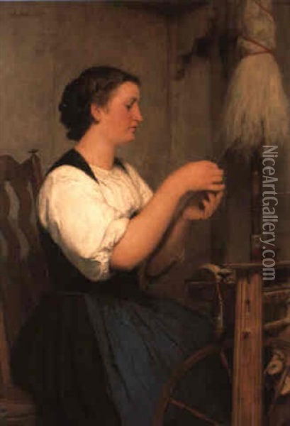 Junge Frau Am Spinnrocken Oil Painting - Albert Anker