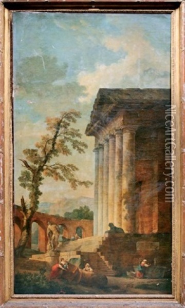 Ruines De L'antiquite Romaine Animees De Personnages Oil Painting - Hubert Robert