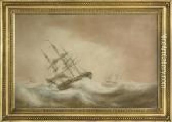 An Armed Merchantman In Choppy Seas Oil Painting - Nicholas Pocock
