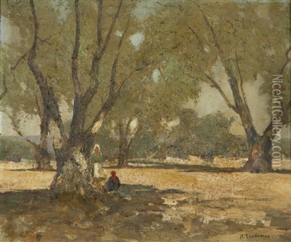 Resting Under The Olive Tree Oil Painting - Mihalis Economou
