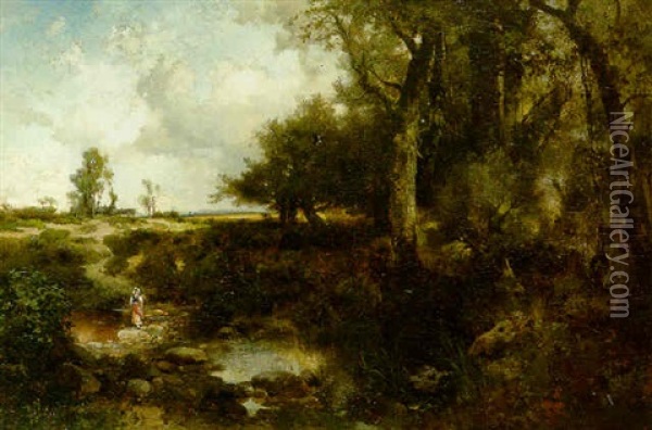 Crossing The Brook Near Plainfield, New Jersey Oil Painting - Thomas Moran