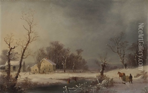 Rural Winter Scene Oil Painting - George Henry Durrie