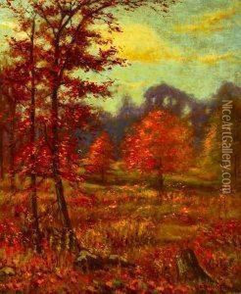 Hugo Melville Fisher . Autumn Leaves Falling, Signed Lower Right Oil Painting - Hugo Melville Fisher