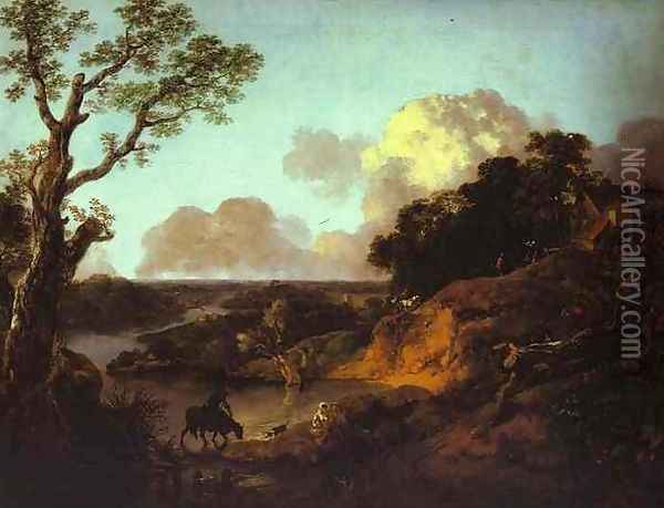 River Landscape with Rustic Lovers 2 Oil Painting - Thomas Gainsborough