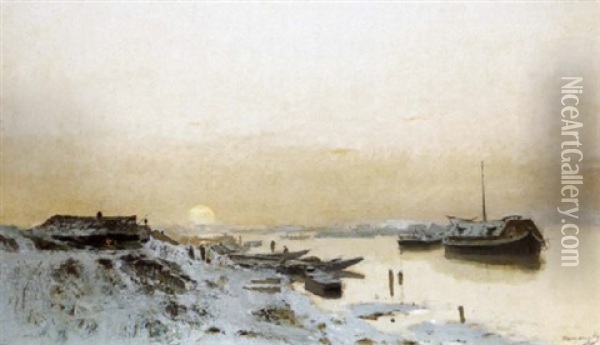 Napfelkelte Havas Folyoparton (sunrise By The Snowy Riverside) Oil Painting - Laszlo Mednyanszky