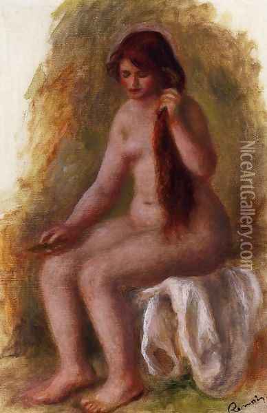 Seated Nude Combing Her Hair Oil Painting - Pierre Auguste Renoir
