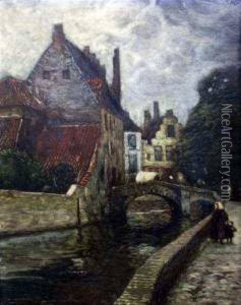 Quay, St Augustine, Bruges Oil Painting - Karl O'Lynch Van Town