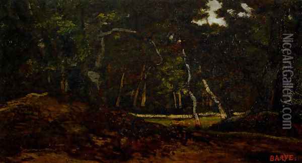 Sous-Bois A Fontainebleau Oil Painting - Antoine-louis Barye