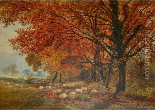 Under The Oak Trees, Late Autumn Oil Painting - James Jackson Curnock