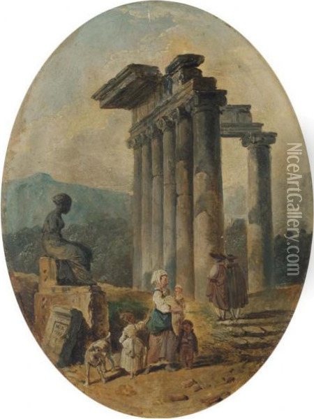 Une Mere Et Ses Enfants Dans Un Paysage De Ruines Oil Painting - Hubert Robert
