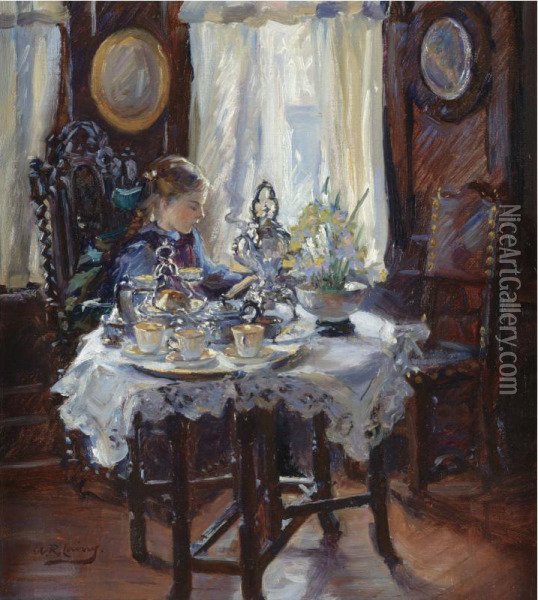 At The Breakfast Table Oil Painting - Annie Rose Laing