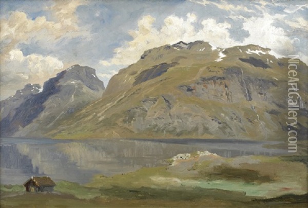 Fjallandskap Med Stuga Oil Painting - Olof Arborelius