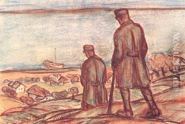 Soldiers near Lake Balaton 1916 Oil Painting - Jeno Gadanyi